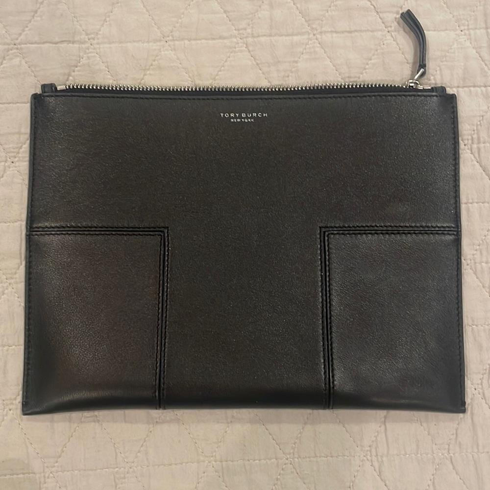Tory Burch Black Leather Zip Pouch